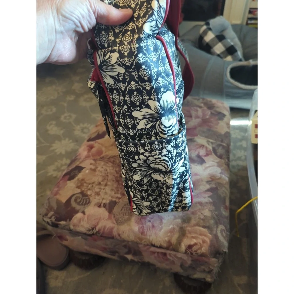 Petunia Pickle Bottom Diaper Bag Black Red Geometric Floral Design Thick Strap